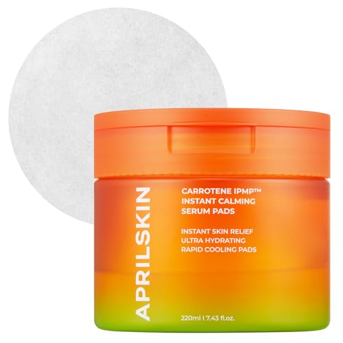 Image of APRILSKIN Carrotene IPMP Instant Calming Serum Pads with Beta-Carotene and IPMP for Sensitive Skin, Vegan, Cruelty-Free, Non-Comedogenic, Pre-Soaked Pads for Gentle Daily Use