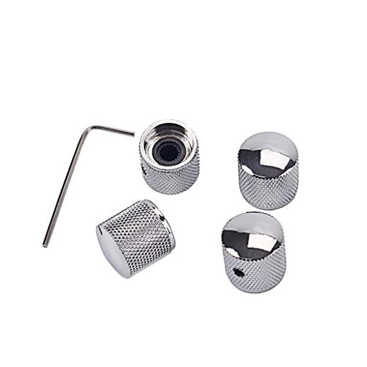 Alnicov Perillas de control de velocidad de guitarra Perillas de tono de domo de tono de volumen de metal con llaves Allen Juego de tornillos para bajo de guitarra eléctrica, paquete de 4 cromados