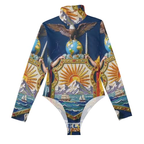 Tops sexys para mujer GuoChe estilo body manga larga con estampado de bandera