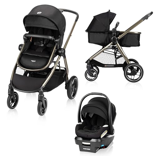 Maxi-Cosi New Generation Zelia Luxe 5-in-1 Modular Travel System, Carriage Mode, Reversible Toddler Seat, Mico Infant Car Seat (included), Enhanced All-Terrain Wheels, Use from Birth – New Hope Black