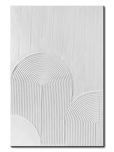 Eonzeun Hand Painted White Textured Wall Art 24x36 inch,Contemporary Abstract