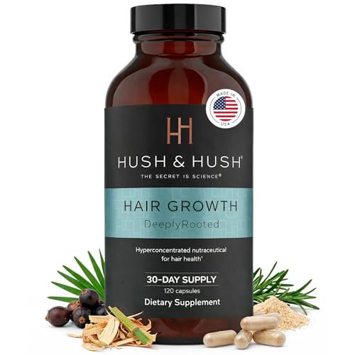 Hush & Hush – Biotin and Collagen Hair Growth Supplements – Hair Vitamins for Women with Ashwagandha – Supports Regrowth, Thicker Hair & Volume – Reduces Hair Loss & Thinning – 120 Capsules