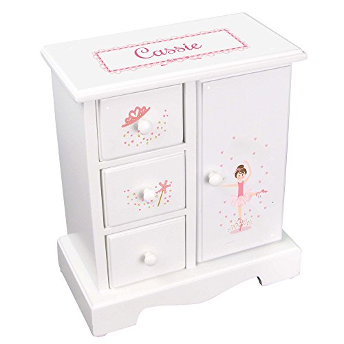My Bambino Personalized Jewelry Box Amoire Tall Wood Organizer Chest for Girls (Ballerina Brunette)