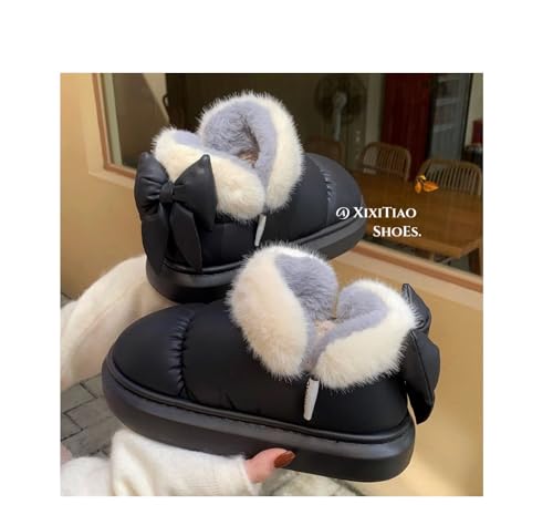 Cute Bow Snow Boots Winter Waterproof Slip Resistant Cold Weather Shoes Indoor Outdoor Warm Fuzzy Fluffy Slippers4