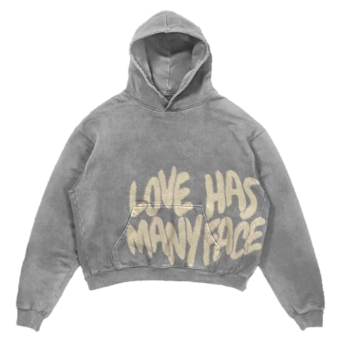 Dynict Unisex Y2K Colorful Sweatshirt Hip Hop Letter Print Oversize Hoodie Casual Baggy Harajuku Gothic Pullover Hoodie (Grey,Medium)