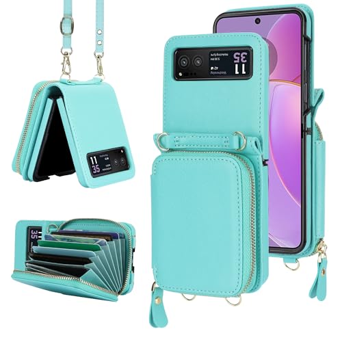 YQODSZ Wallet Case for Motorola Moto Razr 2023 [Not fit Razr Plus 2023], [RFID Blocking] Moto Razr 2023 Phone Case Crossbody Strap Card Holder Women Girls Leather Motorola Razr 2023 Wallet Case Green