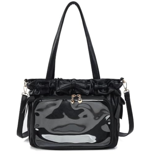 Lolita Ita Bag with Display Window, Ruffle Trim Tote Shoulder Bag, PU Leather Women's Single Shoulder Crossbody Bag