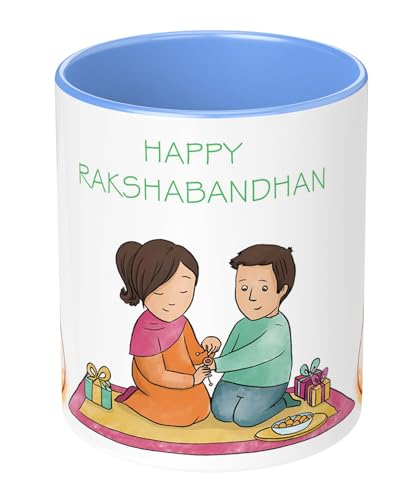 Image of Rakhi for Brother Printed Mug with Keychain Best Rakhi Combo Gift for Brother & Sister Rakshabandhan Return Gifts for Sister White 350ml Coffee Mug(Pack of 5)(Combo Set)(RMCKRCG602)
