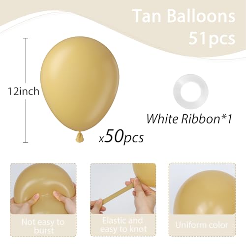 Image of Tan Balloons 12 inch, Light Brown Latex 50pcs Party Balloons | Boho, Wedding, Baby Shower, Birthday Party Decorations