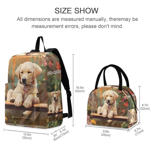 Backpack Lunch Box Set Large Capacity Travel Backpacks and Insulated Lunch Bag for Commute Hiking Picnic Swing Labrador Print2