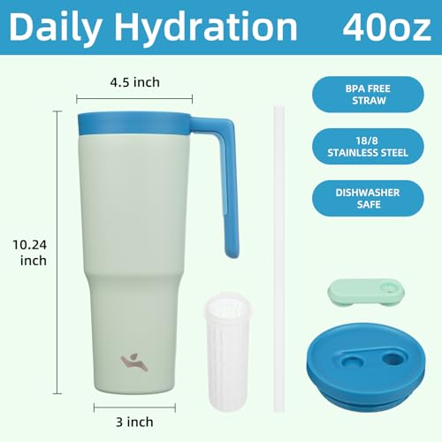Image of Konokyo 40 oz Tumbler with Handle and Straw, Insulated Water Bottle