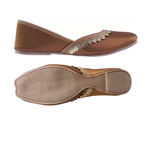 Image of Pluxh Women's Ethnic Jutti Shoes | Shiny Finish Mojari with Sequin Border | Soft Cushioned Slip-On Flats for Casual