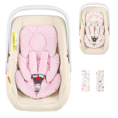 Image of GFU Infant Car Seat Insert Head and Body Support, Reversible Newborn Insert for Carseat with Strap Pads, Soft Stroller Cushion Pillow Insert for Boys and Girls, Fits for Stroller, Swing, Pink Bow