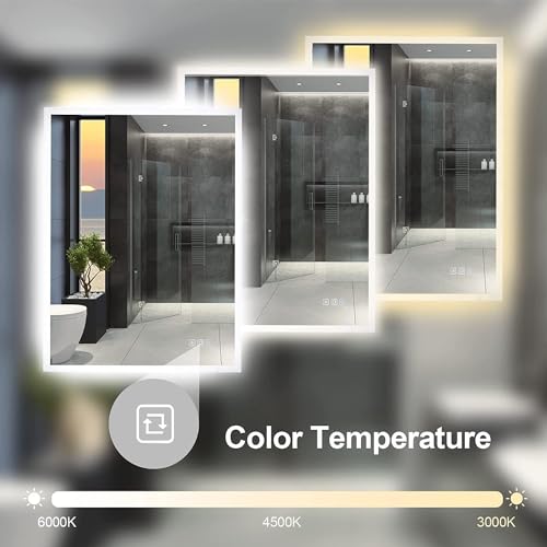 furduzz Illuminated Backlit LED Bathroom Mirror, 600x450mm Wall Mounted Multifunction Bathroom Vanity Mirror with Touch Button 3 Colour Light Dimmable Anti Fog Make Up Mirror, Vertical/Horizontal - Cosy Home Interiors furduzz Illuminated Backlit LED Bathroom Mirror, 600x450mm Wall Mounted Multifunction Bathroom Vanity Mirror with Touch Button 3 Colour Light Dimmable Anti Fog Make Up Mirror, Vertical/Horizontal - Image 4