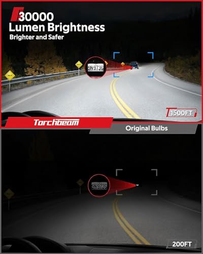 Torchbeam D3S D3R LED Bulbs, 6000K 45W HID Bulbs, 30000 Lumens 66340 42403 42302 (42403C1) for HID Assembly, Plug and Play Fog Light Bulbs, Pack of 2