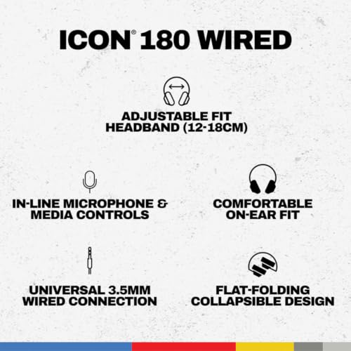 Image of Skullcandy Icon 180 Wired Headphones, Built-in 85dB Volume Limiter, Comfortable On-Ear Fit, Adjustable Headband, Convenient for Travel with 3.5mm AUX Plug, in-Line Microphone - Crazy Pink