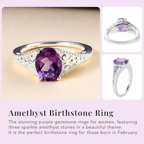 Amethyst Ring for Women in 925 Sterling Silver - Birthstone Promise Engagement Vintage Purple Amethyst Jewelry Birthday Gifts for Womens4