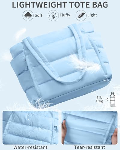Image of Bagstellar Puffer Tote Bag for Women, Lightweight Puffy Work Handbag Teacher Nurse Quilted Shoulder Bag for School Travel Gym | Cloud Bag w / Zipper