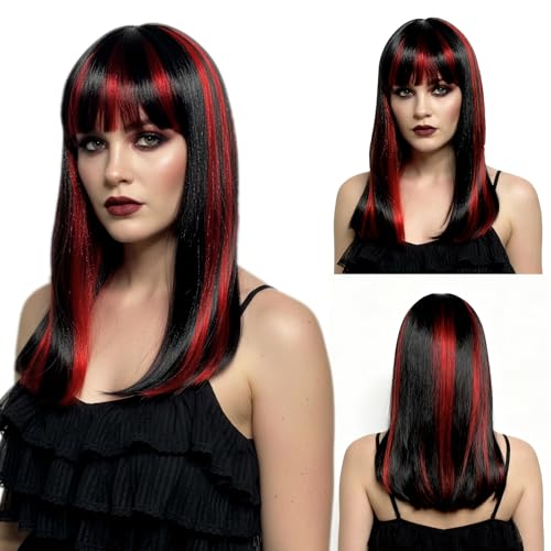 SAIIURV Vampire Wig Women Long Straight Black and Red Wig Ladies Wigs for Women Halloween Wigs Gothic Wicked Vampire Costume Accessories for Halloween Carnival Party Cosplay(Black Red)