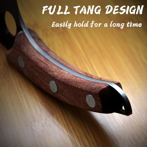 Image of Professional Butcher Knife Hand Forged Boning Knife with Sheath Viking Style, High Carbon Steel Japanese Chef Knife Chopping Knife for Kitchen (Wooden Handle Knife + Sharpener)