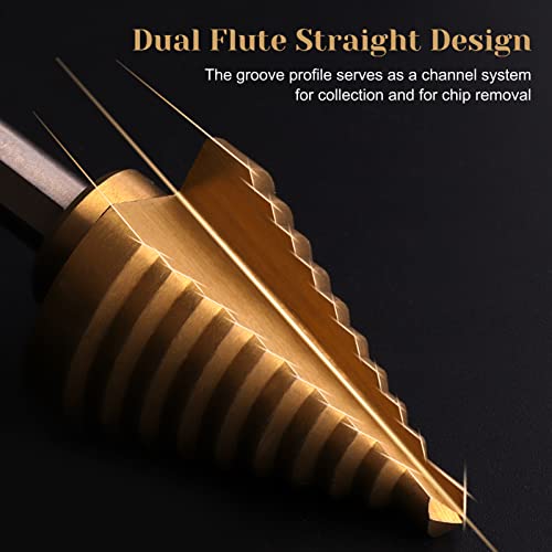 Yougfin Step Drill Bits With Automotive Center Punch,Unibit Titanium Coated High Speed Steel Step Bit Set For Hole Drilling,50 Sizes With Aluminum Case For Diy Lovers,5+1Pcs #TOP4
