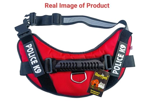 Image of Hurrypets No Pull Reflective Dog Harness with Handle, Red, XL | Personalised Adjustable, Breathable Mesh Padded Nylon K9 Chest Body Belt