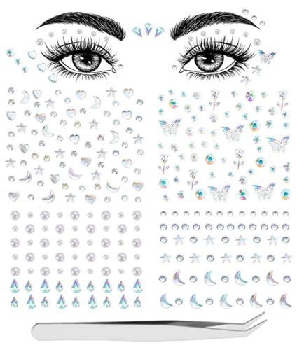 Self Adhesive Face Gems Stickers, Hair Gems Face Jewels Eye Jewels Rhinestones Festival Essentials Accessories Rhinestone Stickers for Face, Eye, Makeup Stickers for Kids,Women