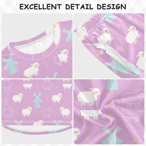 Little Sheep Windmill Soft Pajama Set for All Seasons,Breathable Pjs Long Sleeve Sleepwear,Comfy Loungewear 2 Piece Underwear Set 5T3