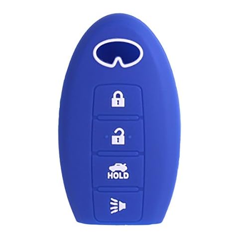 XUHANG Sillicone Key fob Skin Key Cover Remote Case Protector Shell for Infiniti EX35 FX50 G35 G37 M45 QX56 FX50 M35 M56 QX60 QX80 Smart Remote 4 Button Blue Cover
