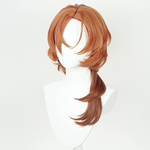 Image of Half and Half Long Curly Orange Brown Anime Cosplay Wig with Bangs Gradient Brown Wave Wigs Synthetic Hair for Women Men Halloween Costume