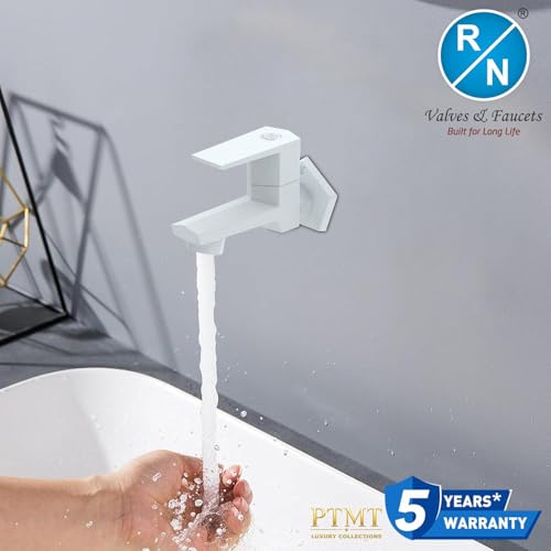 Image of RN PTMT Bib Cock for Bathroom | 15mm Foam Flow Water Tap with Flange | Luxury G20 Series Faucet | High-Grade Engineering Polymer Tap (Marble, Pack of 1)