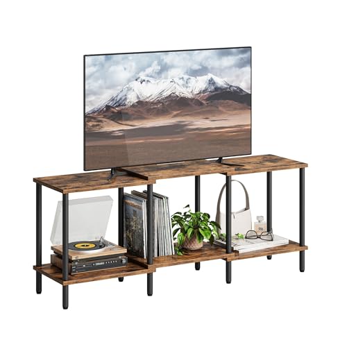 YAUKTAK Mueble TV Muebles de Salon Mesa TV de Madera con 2 Niveles de Estantes Abiertos para Sala de Estar y Dormitorio Marrón Rústico LTS107RB