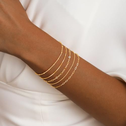 image for Gokeey Gold Bracelets for Women, 14K Gold Chain Stackable Bracelets fo