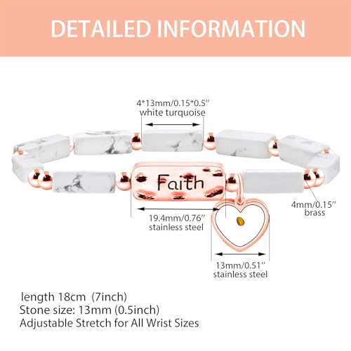 Image of Elastic Faith Bracelet for Women, Adjustable 7 inch Natural Stone Bracelet with Heart Mustard Seed Charm, Spiritual Christian Jewelry for Baptism, Graduation, Religious Celebration YA4856