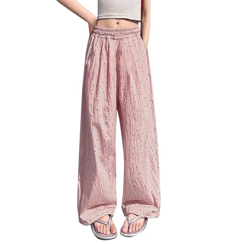 Girls Polka Dot Pants Elastic High Waist Wide Leg Baggy Pants Trendy Casual Athletic Joggers Lightweight Trouser