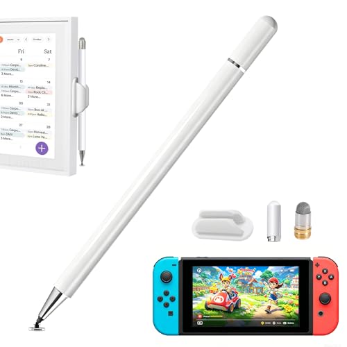 Image of Stylus and Mount for Nintendo Switch /Skylight Calendars 15 /27 Inch, Dual Tip with Mesh and Disc Tip | Magnetic Pen Cap | Flexiple Stylus Holder Mount to Calendar,Capacitive Stylus Pen-White