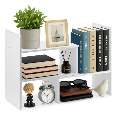 GREENSAPPIRE Wooden Expandable Desktop Bookcase Shelf Organizer White
