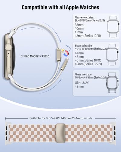 Image of Stretchy Band Compatible with Apple Watch Bands 40mm 38mm 41mm 42mm 44mm 45mm 46mm 49mm Women Men,Magnetic Clasp Nylon Elastic Sport Strap for iWatch Series 11 10 9 8 7 6 5 4 3 SE SE2 SE3 Ultra