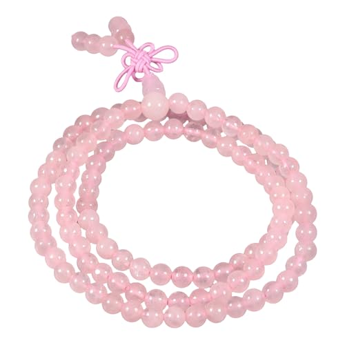 SUNYIK Rose Quartz 108 Tibetan Buddhist Mala Bracelet Stone Beaded Prayer Bead