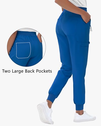 Image of MIVEI High Waisted Jogger Style Scrub Pants for Women - 8 Pockets Medical Bottoms Tapered Yoga Waistband Ribbed Ankle Cuffs