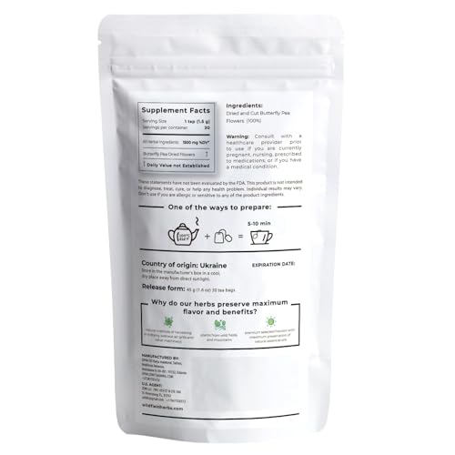 Image of 30 Bags Butterfly Tea Blue Butterfly Pea Flower Herbal Tea (Clitoria Ternatea) - 30 Count 1.5g Bags Te Azul Anchan