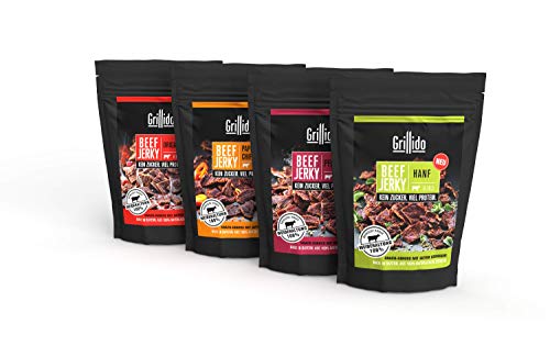 Grillido 8-pak Beef Jerky Mix-Pack I 8 x 30g I MADE in GERMANY I 100 % NATUURLIJK I Gedroogde Vleessnack van Rundvlees - Afbeelding 3