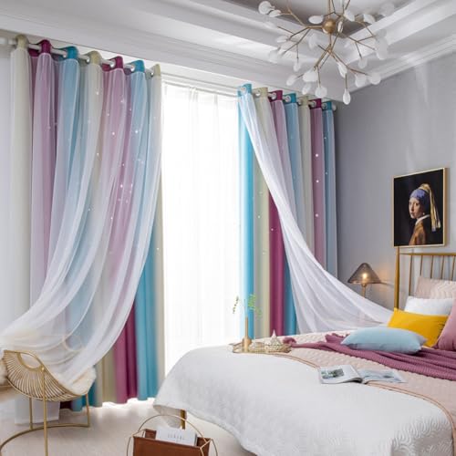 Rideaux occultants polyester pourpre double couche salon chambre - 7