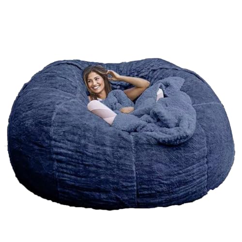 Funda Gigante de Terciopelo para puf (1,5, 1,8 y 2,1 m), sin Relleno, Varios tamaños y Colores para Dormitorio (Azul Marino, 2,1 m)
