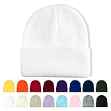 AGLIFEFY Winter Beanie Acrylic Knit Cuffed Plain Hats Skull Cap Warm Beanies for Men Women White