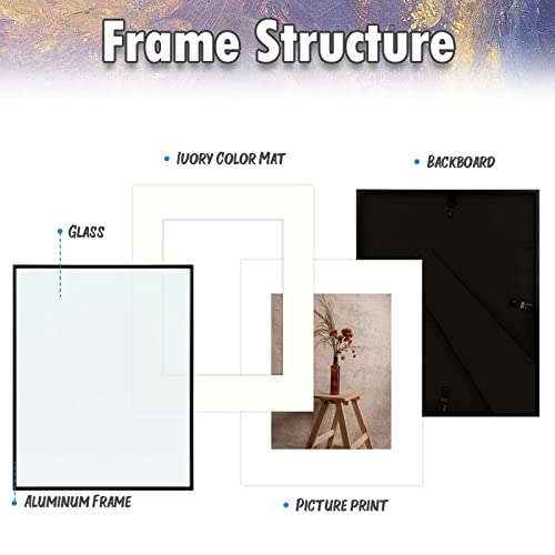 Auear, 16X20 Aluminum Frame In Black - Real Glass - Made To Display Pictures 11X14 With Ivory Color Mat Horizontal And Vertical Formats For Wall (2 Pack) #TOP2