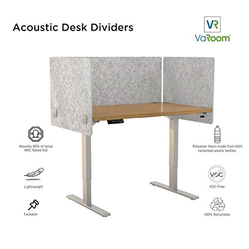 Varoom Acoustic Partition And Sneeze Guard, Sound Absorbing Desk Divider – 24” W X 24”H Privacy Desk Mounted Cubicle Panel, Iced Grey #TOP2