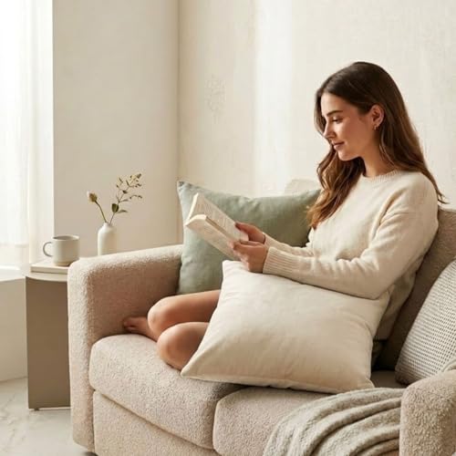 Image of SAJAVAT HOME Premium Velvet Cushion Cover | Cream Decorative Pillow Cover for Sofa, Bed & Chair | Soft Luxury Home Decor | 18x18 Inch (45x45 cm) Pack of 1