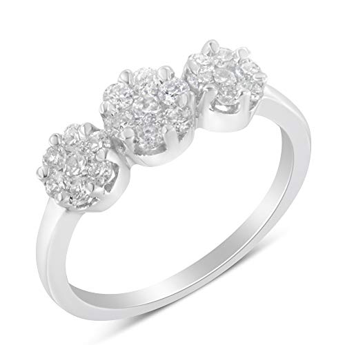 Haus of Brilliance 14K White Gold Three-Stone Cluster Diamond Ring (0.7 Cttw, H-I Color, SI2-I1 Clarity) - Size 6-1/2