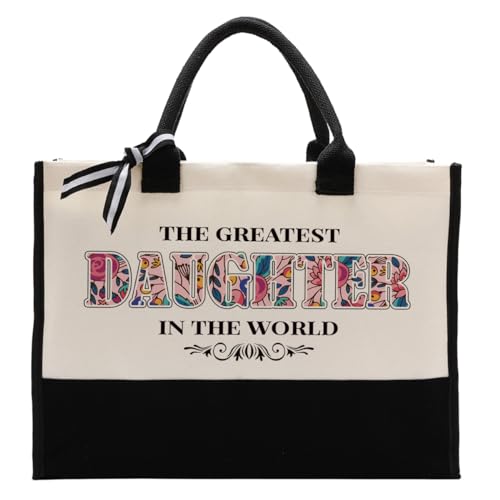 Daughter Gift - Canvas Tote Bag for Gifting, Cotton Shoulder Beach Bag, Novelty Present for The Greatest Daughter in the World